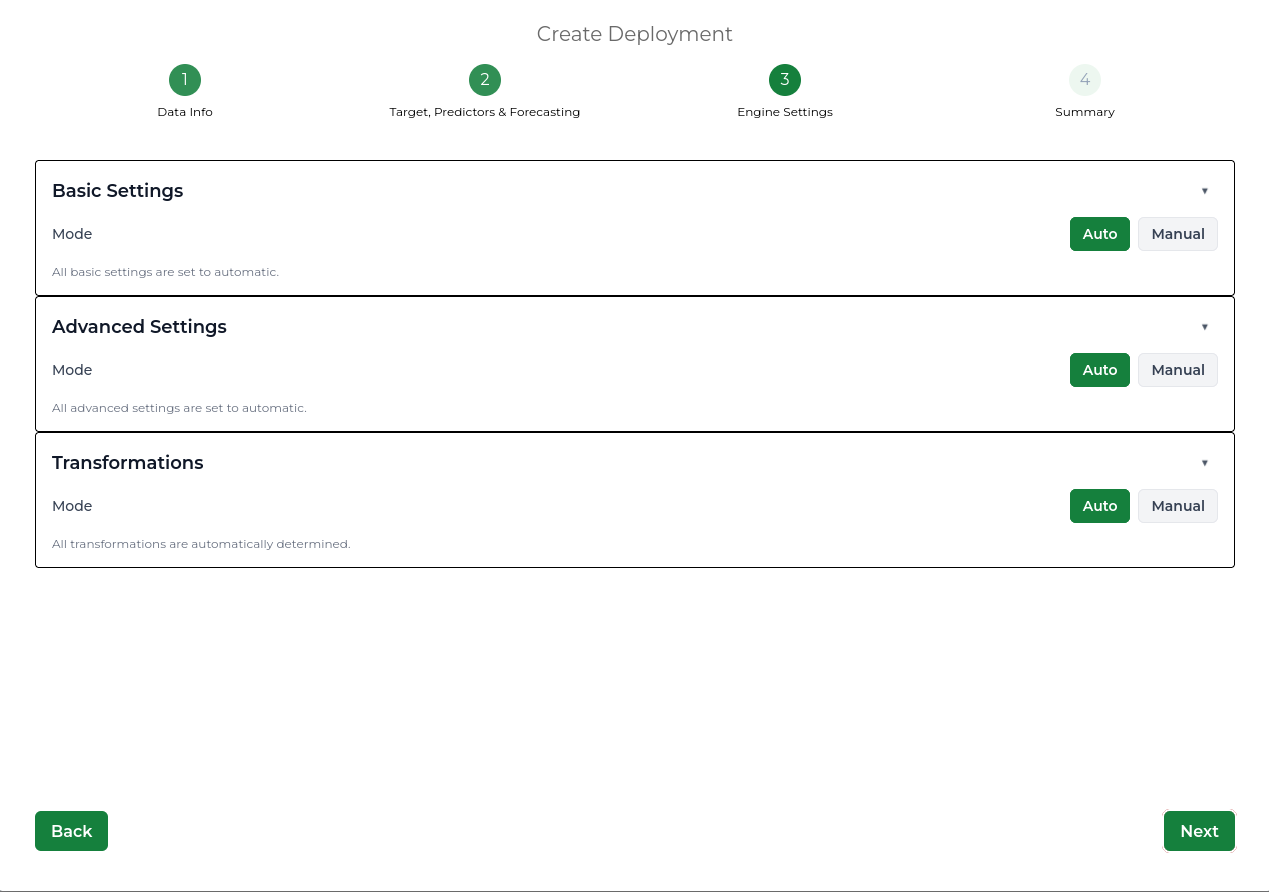 Create Deployment engine settings step.