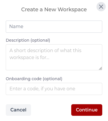 Create new workspace popup
